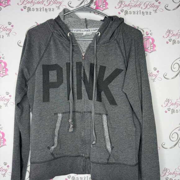 Victoria secret pink sweater hoodie ombré sunset 86 on back zip up zipper grey - Picture 7 of 11